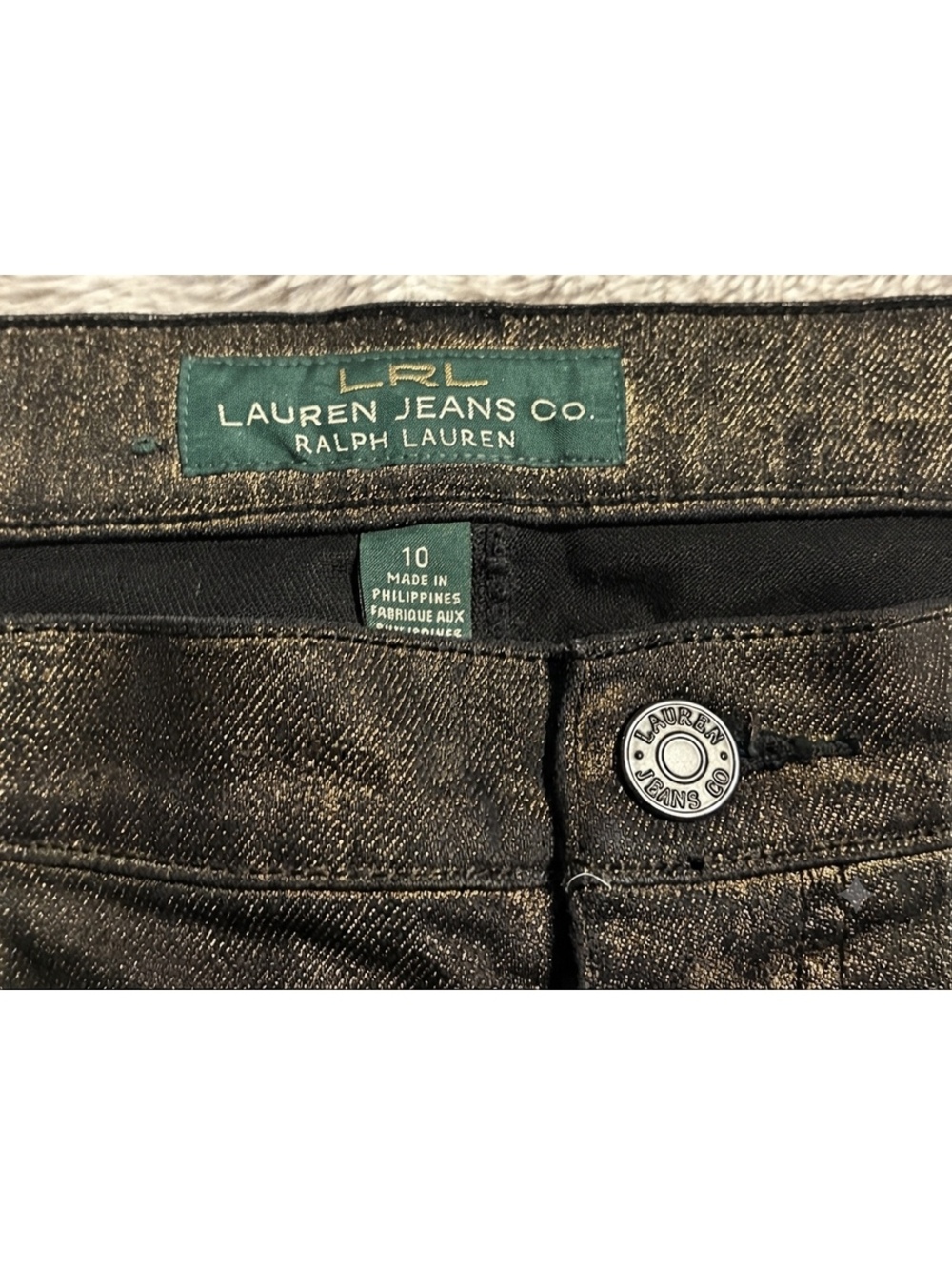 LRL Lauren Jeans Co. Metallic Gold Coated Jeans (Black, Size 10) - Picture 2 of 3